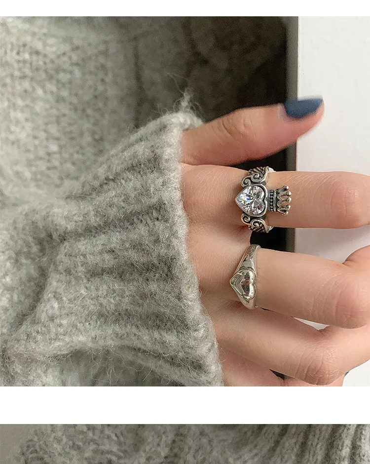 925 فضة تاج القلب الزركون خواتم للنساء موضة أناقة غرامة مجوهرات اكسسوارات الحفلات هدايا #5