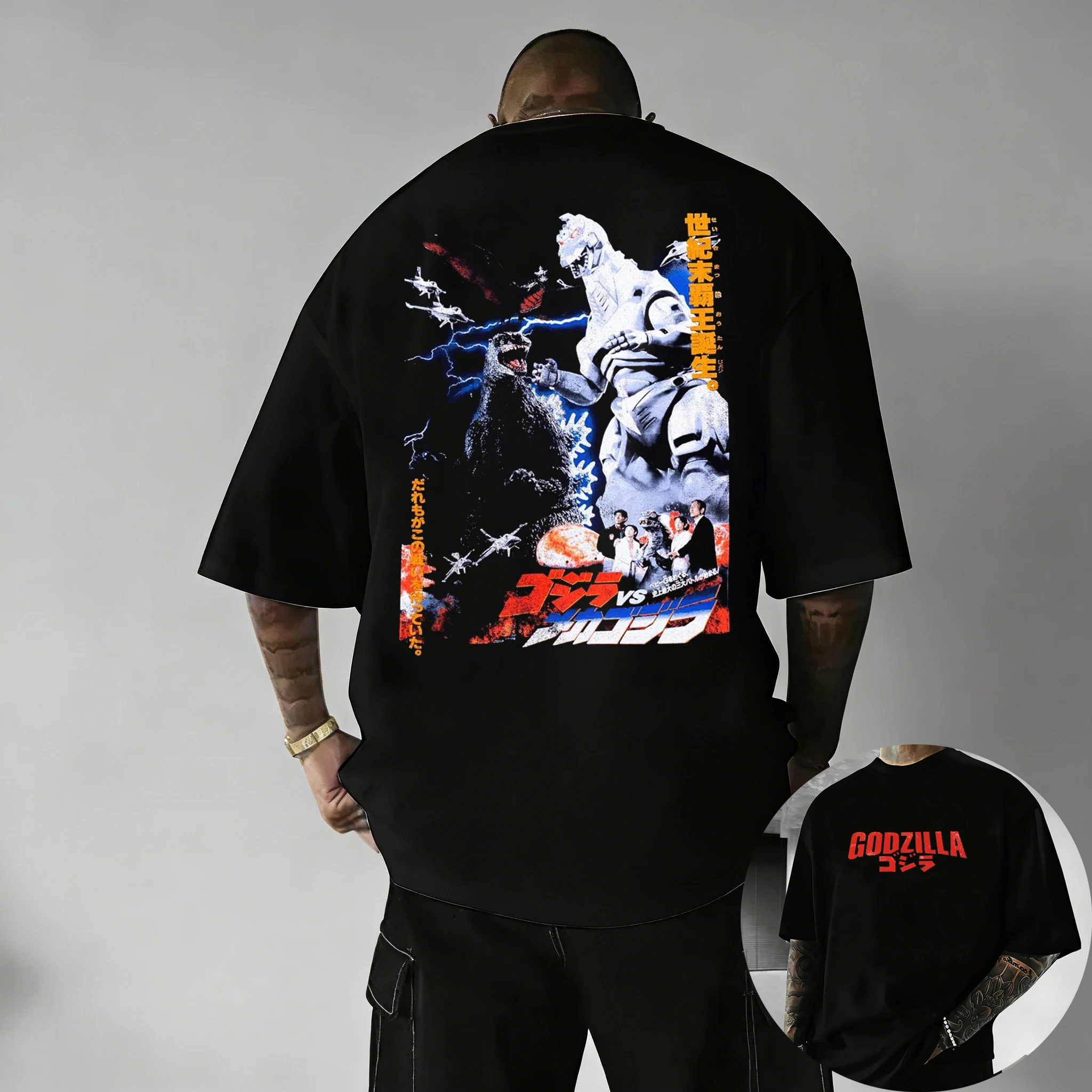 2026 New Hot Summer JP Movie Godzilla Vintage Print Cotton Short Sleeve T-Shirt Men Women Kids Family Clothes Summer Tee Tops - view 4