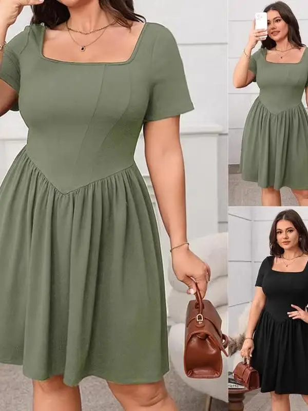 

plus Size Summer Slimming Women's Dress High Waist Polyester Fiber Citywalk Thickened Summer Dresses for Women