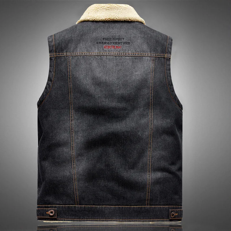 جديد أزياء الرجال متعددة جيوب الدنيم الصدريات رجل الشتاء الصوف الدافئة أكمام جاكيتات سترات جودة الذكور جينز قطني سترات 4