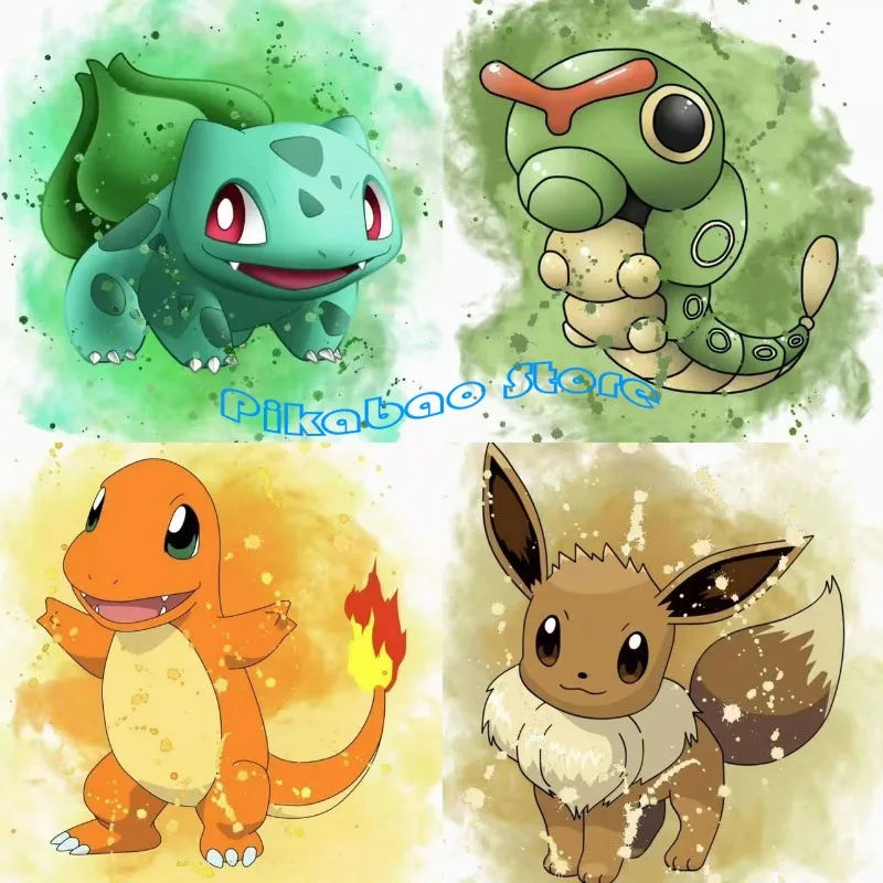 Anime Pokemon obraz na płótnie Bulbasaur Charmander Squirtle plakat i druk akwarela na ścianę obraz ozdobny prezenty dla dzieci