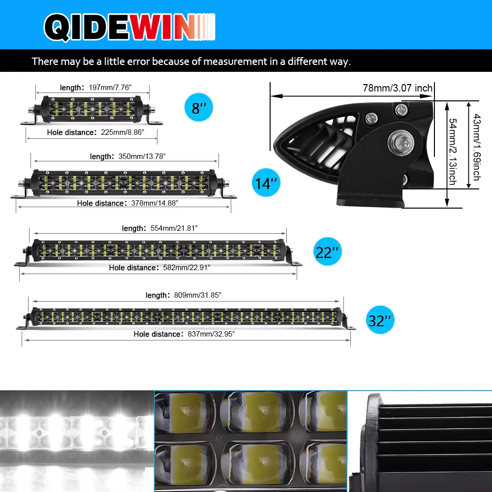 

QIDEWIN 8-32 inch Off Road LED Bar 12V 24V Combo 36W 72W 120W 180W LED Light Bar/Work Light for Car Truck SUV 4x4 ATV