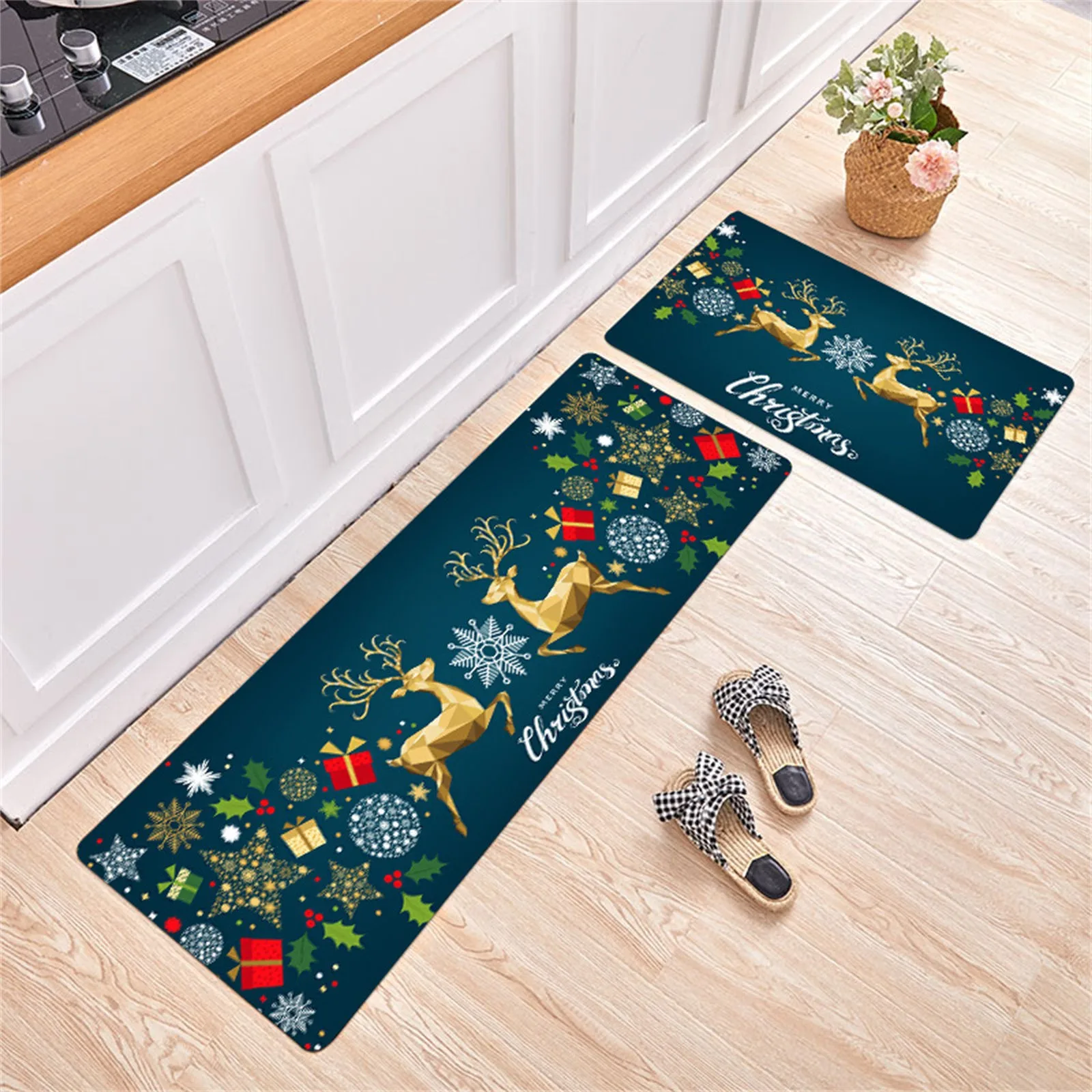 2 Piece Non Slip Kitchen Mat Runner Rug Set Doormat Merry Christmas Snowman Door Mats Rubber Backing Carpet Indoor Floor Mat