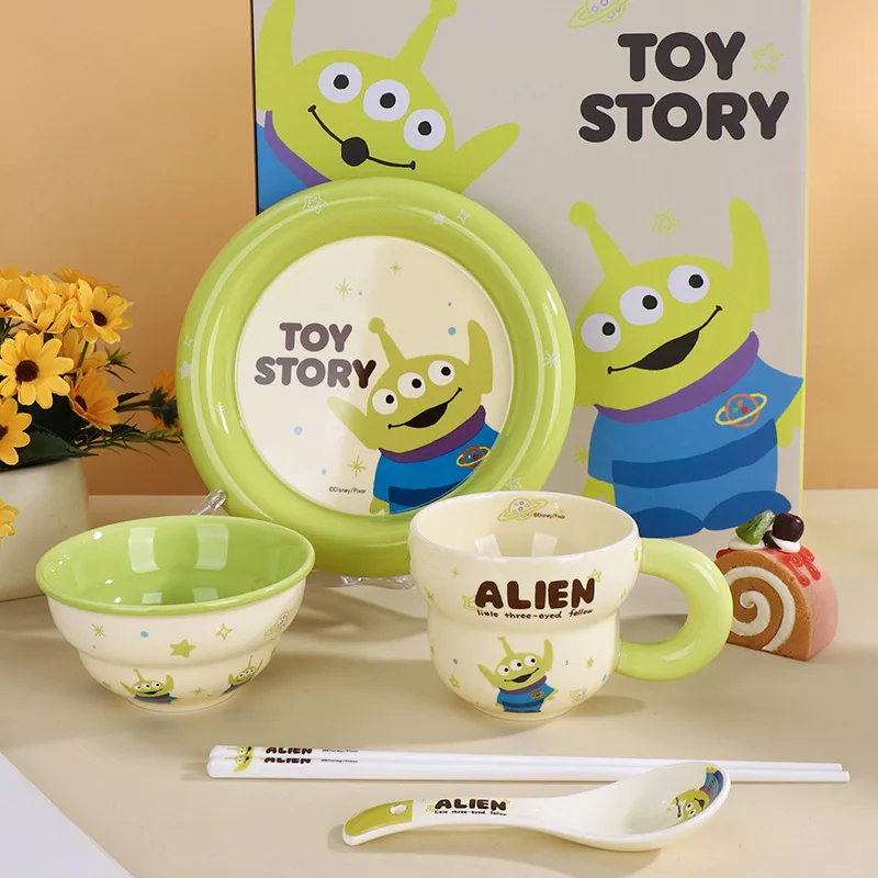 Stitch Disney Alien Cutlery Set Bowls Plates Cups Household Ceramic Bowls Children Rice Bowl Cute Cartoon Children New Year Gift