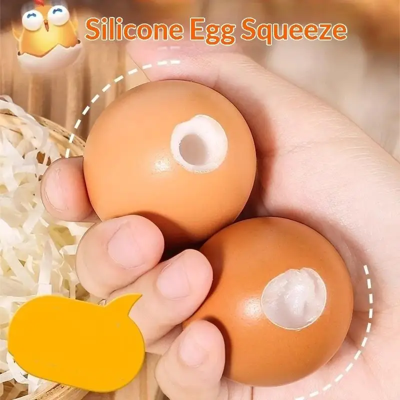 1Pcs Crack Egg Fidget Toys Realistic Silicone Egg Squeeze Toy Soft Thick Sensory Stress Relief Anti-Anxiety Fidget Ball Toy