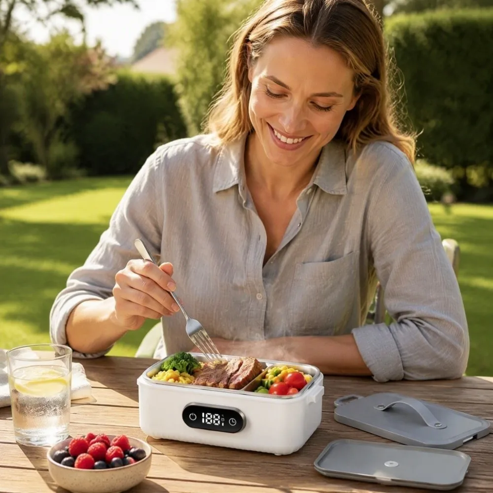 4-speed Temp USB Heated Lunch Box 304 Food-Grade Stainless Steel 6-speed Timer Electric Lunch Box Adjustable Heating