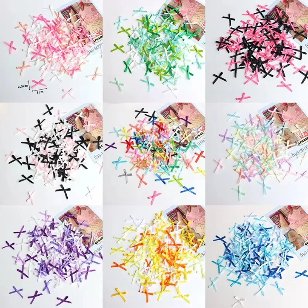 Nœuds de ruban de couleur unie, 100 pièces, 2x3cm, Mini nœuds de fleurs, décoration artisanale de fleurs, bricolage, nœud en Satin, décoration de vêtements pour cheveux