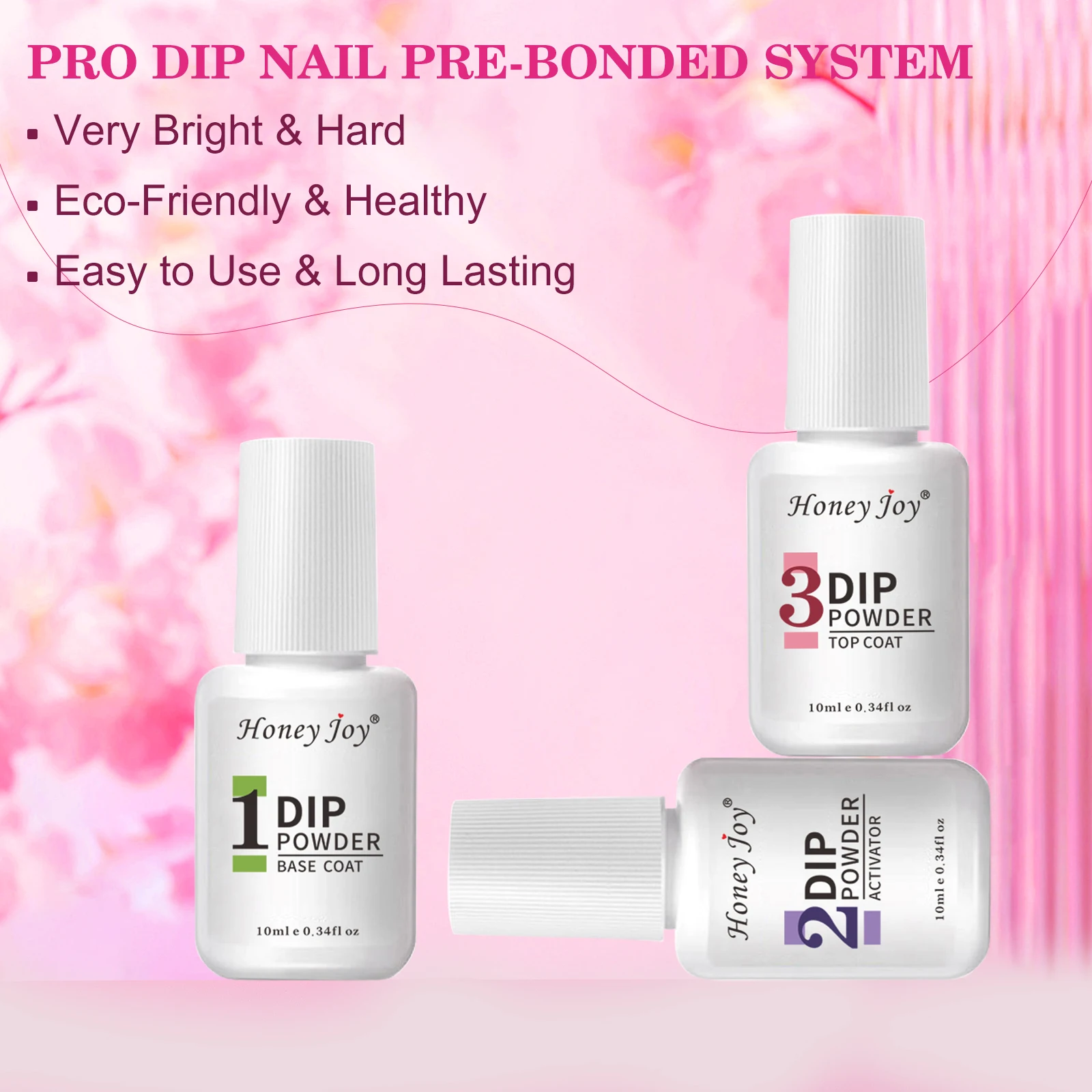 Dip Poeder Nagelkit Starter 4 Kleuren Felroze Glitter Fijn Dip Poeder Set met 3 STUKS Vloeistof voor Nail Art Manicure Salon DIY Cadeau