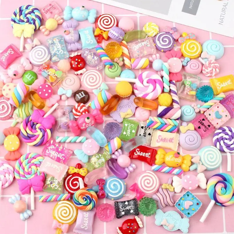 L4ME 30/50/100Pcs Assorted Resin Mixed Candy Sweets Drop Oil Flatback