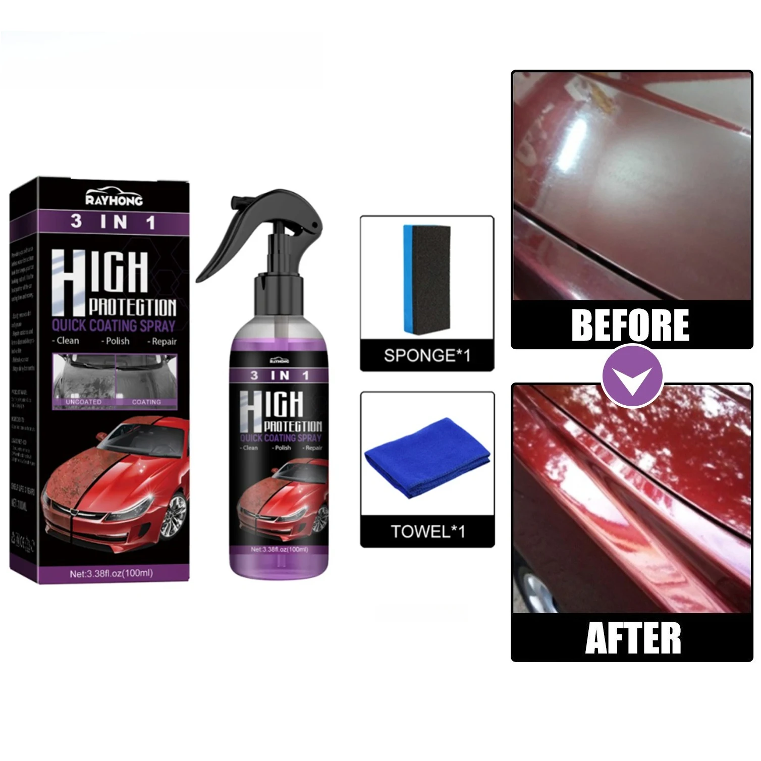 

Быстрое керамическое покрытие 3 в 1, автомобильный воск-лак, спрей, гидрофобный интенсивный блеск для стекла, колес и детали герметика краски