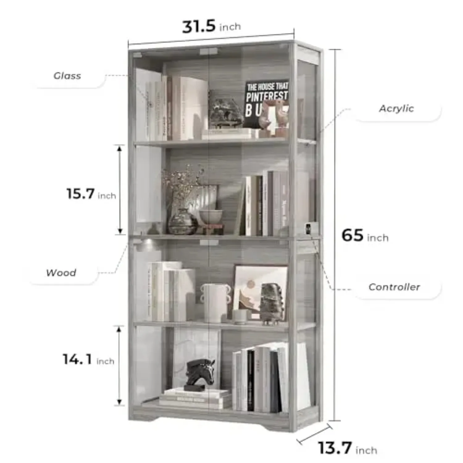 Display Cabinet with Glass Doors, 4-Tier Display Case, Black | Curio Cabinet with 3 Color Lights for Collectibles