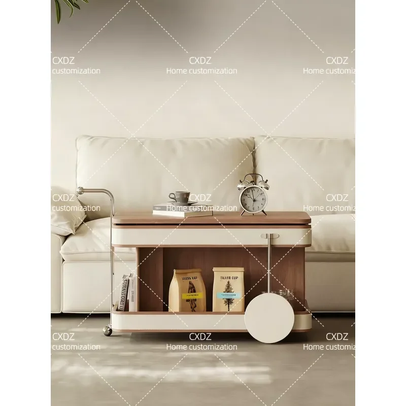 Rotating Lifting Side Table Multifunctional Trolley Rack Mobile Coffee Table for Living Room Sofa End Table with Wheels