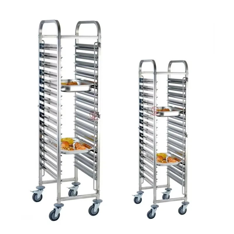 Bakery Equipment 15-Layer Stainless Steel 15-Tier 1/1 GN Food Pan Racking Trolley Heavy-Duty Casters 4-Wheel