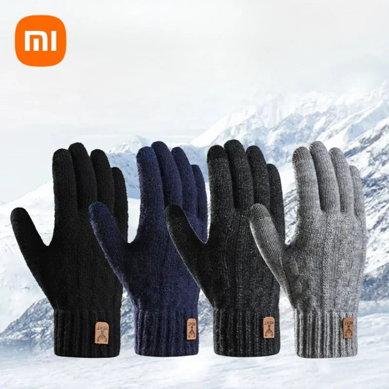 Xiaomi New Winter Warm Gloves Touch Screen Padded Thickened Knitted Gloves Outdoor Riding Coldproof Non-Slip Thermal Mens Gloves