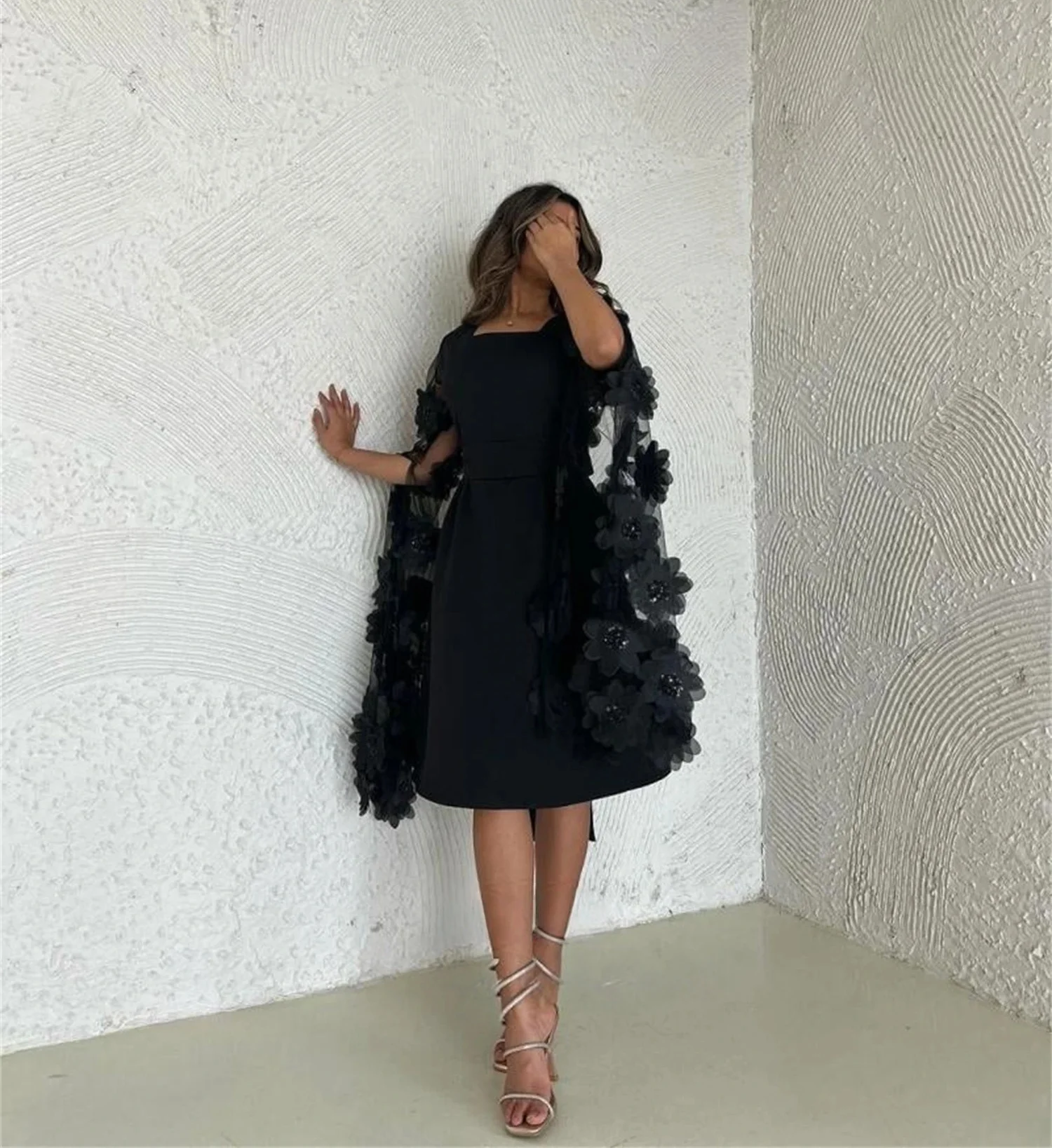 

Black Floral Party Bespoke Occasion Gown Evening Dresses Pastrol Unisex Jersey Retro Dubai Saudi Arabic Israel Prom Customized