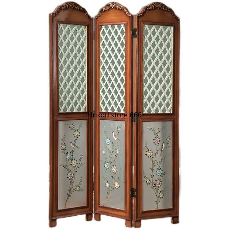 New Chinese screen partition living room retro hand-painted folding screen American home mobile push-pull decoration