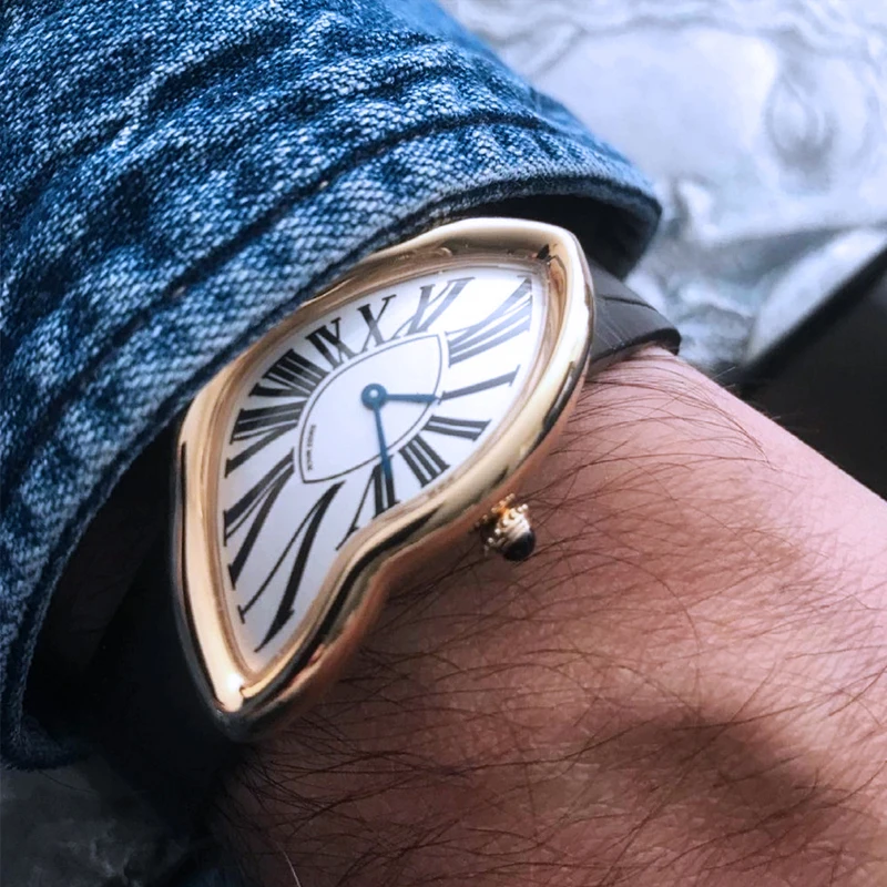 Y2K Medieval Collection Innovative Irregular Quartz Watch Leather Strap Fashion Avant-Garde Niche Design Quartz Wristwatch