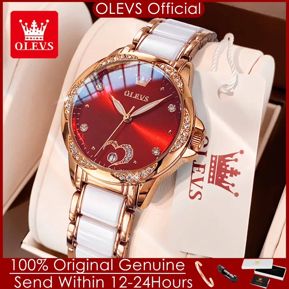 

OLEVS 6631, автоматические женские часы, модный дизайн с сердечком, элегантный розовое золото, керамический ремешок, механические наручные часы для женщин