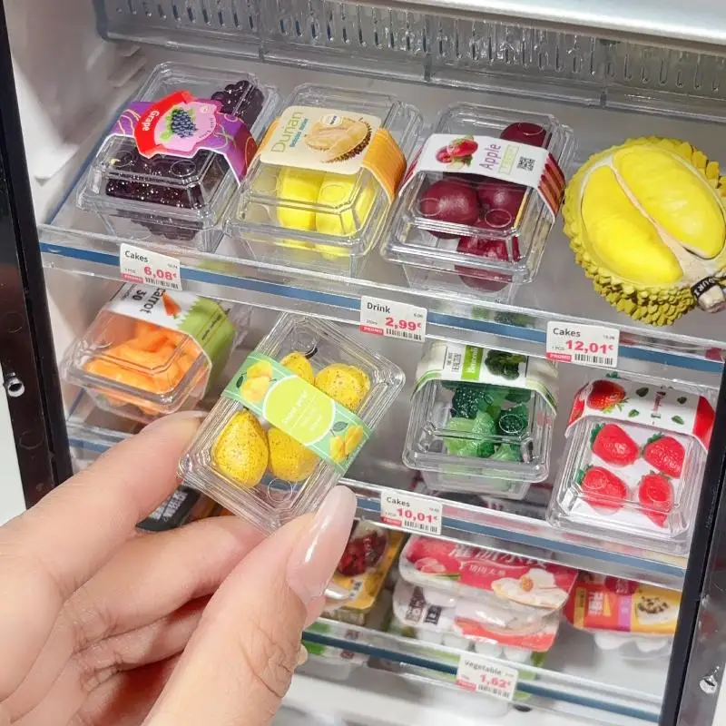1Set 1/6 Dollhouse Miniature Food Supermarket Set Vegetable Fruit Model With Clear Storage Box