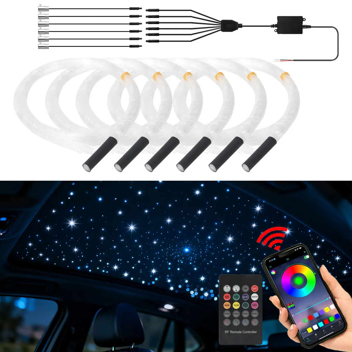

4/5/6in1 LED Car Roof Star Fiber Optic Night Light Interior Atmosphere Galaxy Lamp for Auto Roof Room Ceiling Decoration