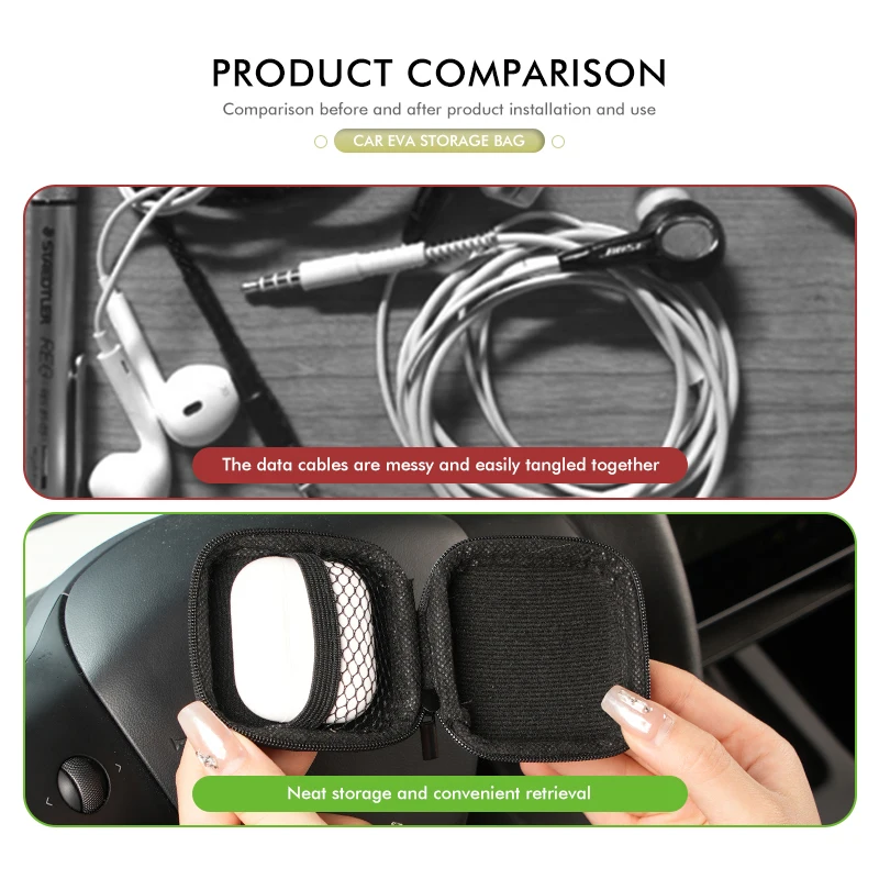 Car Carbon EVA Storage Bag  Round Holder Zipper Case Box For Tesla Model Y 3 S X Roadster Bonina