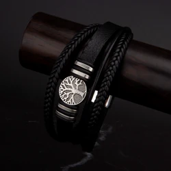 11 Types Woven Leather Man Bracelets Gift Zinc Alloy Bracelet For Man Black Rope Hand-woven Multi-layer Brown Male Bangle Punk