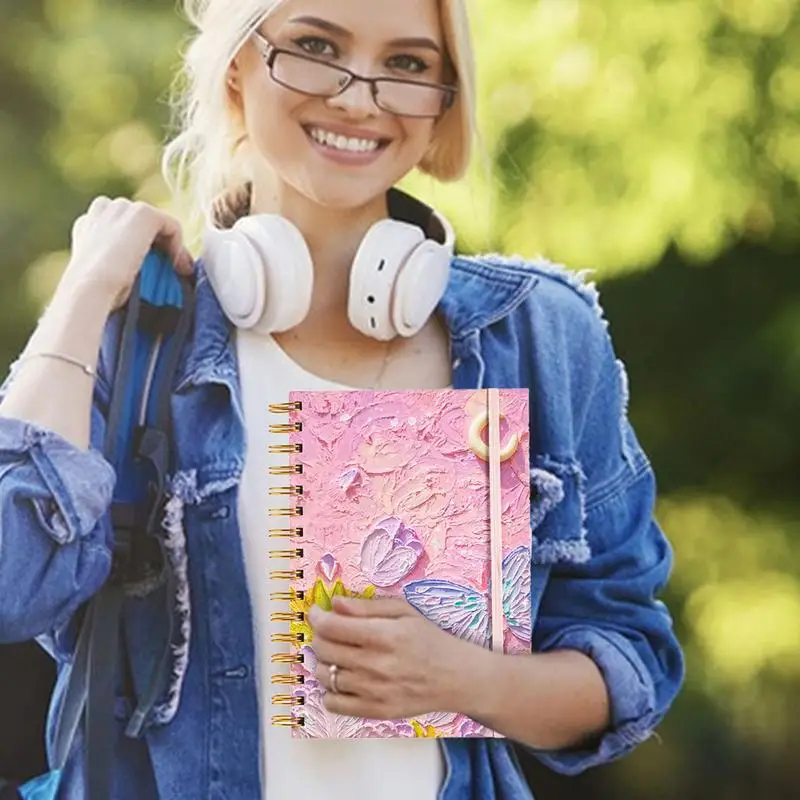Cuaderno espiral, diario, pintura al óleo de mariposa, planificadores de escritura, cuadernos de tapa dura con pintura al óleo para mujeres y adultos