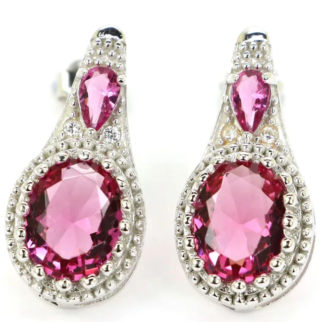 

Buy 4 Get 1 Free 22x10mm Round Shape 5.0g Pink Tourmaline CZ Woman's Wedding 925 Solid Sterling Silver Earrings