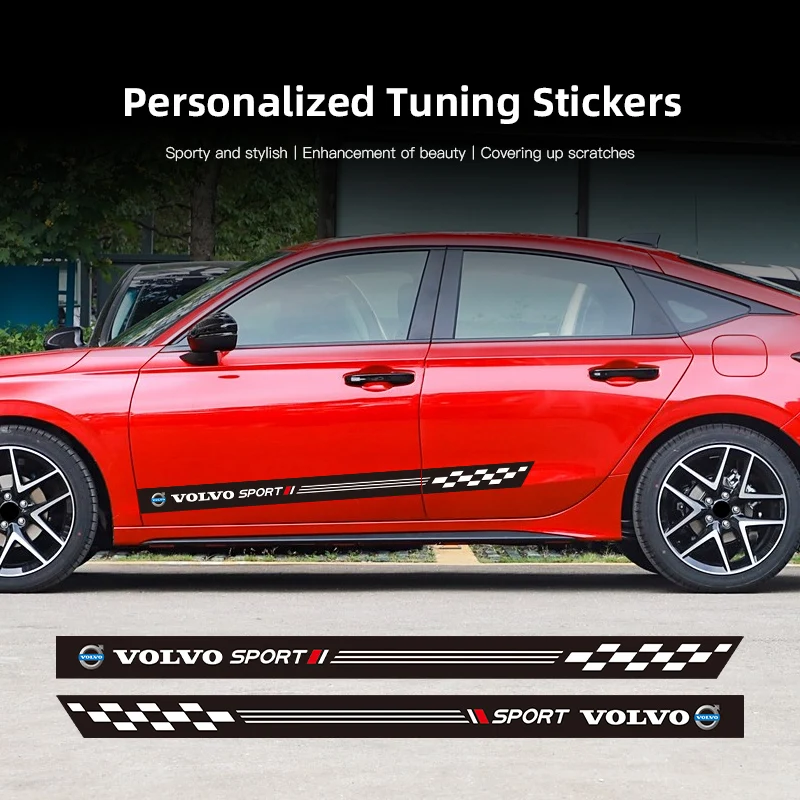 Car Side Skirt Body Stickers Door Sill Stripe Decals Decoration For Volvo Rdesign V60 V40 XC90 S60 S40 C30 XC60 V50 V70 S90 S80