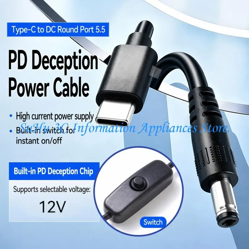  12V 5.5X2.1Mm Power Cable with USB C Input and Inlines Switches for Desk Setups