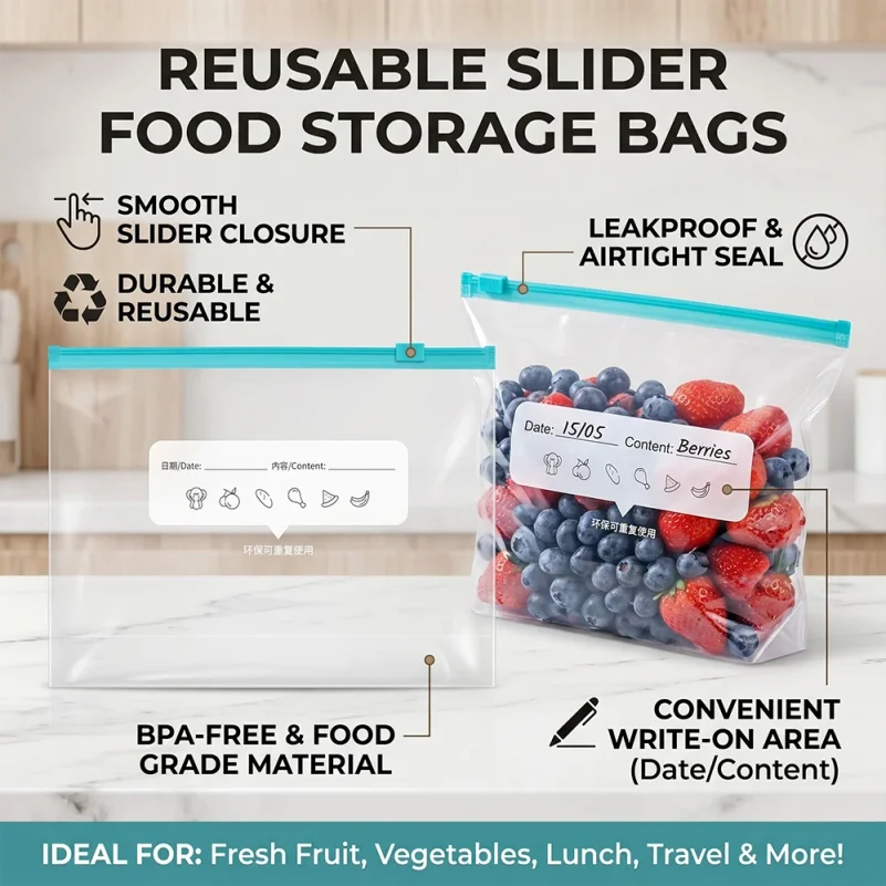 Sealed Storage Bags, Zip-Lock Food Preservation Bags, Self-Sealing Food Storage Bags, Zip Shut Bags Fresh Food Storage Bag - view 2