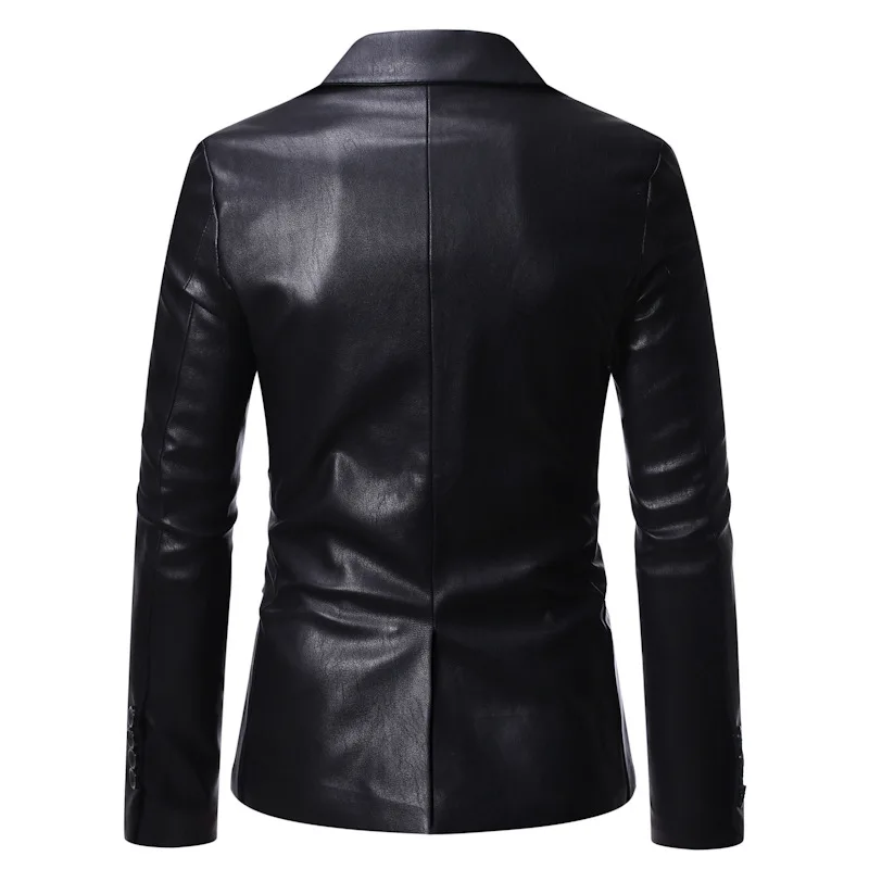 Men\'s suit jacket casual Korean style slim fit business wear PU leather blazer