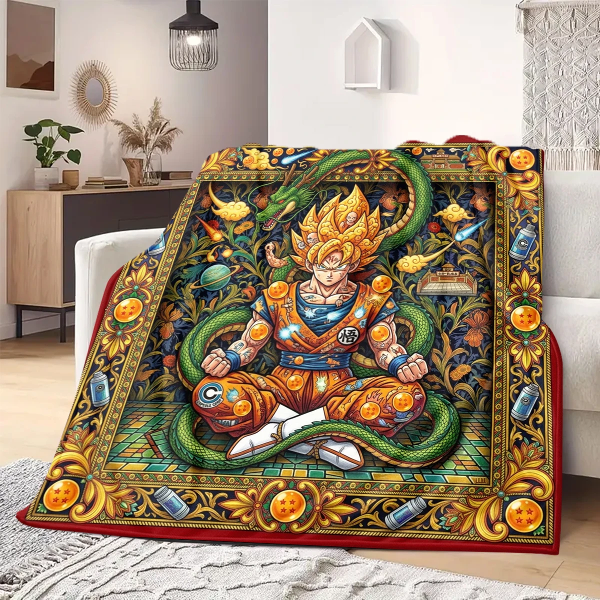 Dragon Ball Son Goku Warm Comfortable Flannel Blanket Printed, Fits Bedrooms, Sofas, Beds, Chairs, Picnics, Travel -HE5