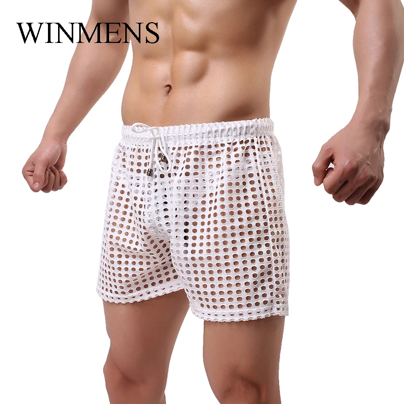 الكبار الرجال انظر من خلال النوم الملاكمين القصاصات شبكة صيد السمك مثلي الجنس مضحك انظر الداخلية سراويل بوكسر كاندي الألوان فضفاض صالة الملاكمين #5