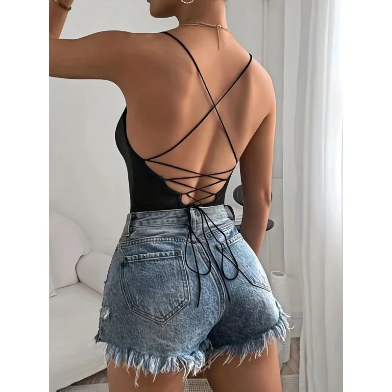 

Sexy women's bodysuit, new summer style, black, slim fit, one-piece swimsuit, hides belly, a must-have for beach trips.