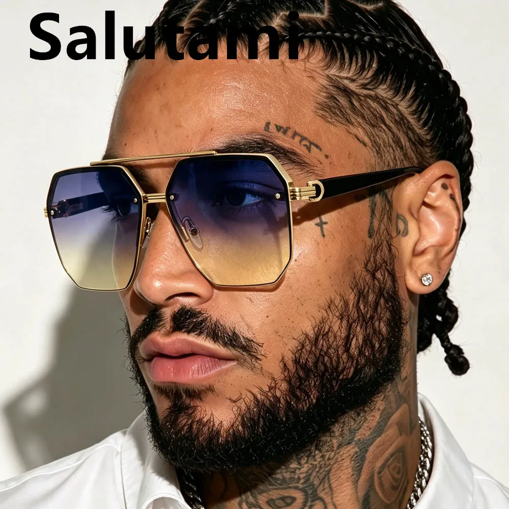 Vintage Halbrahmen Quadratische Piloten-Sonnenbrille für Herren Neue Mode Übergroße Legierungs-Sonnenbrille mit Farbverlauf für Damen Lässige Eyewear