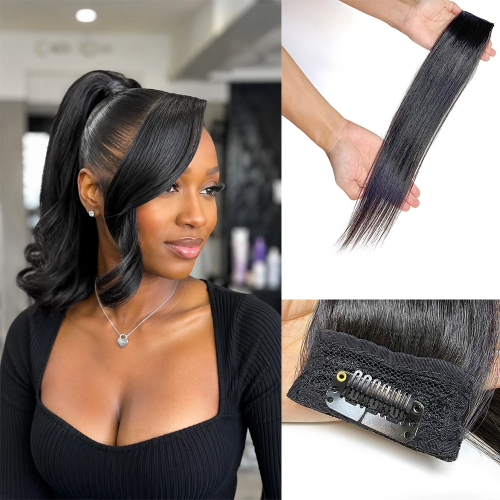 

Side Bangs Clip-in Human Hair Seamless Invisible Bangs Single Clip 1PC 25g Bone Straight Natural Black Side Swoop For Women