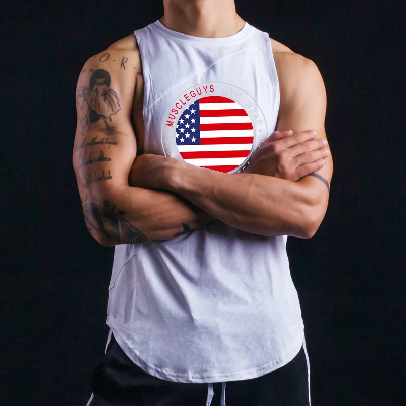 Gyms Bodybuilding Sleeveless Tank Tops Mesh Cotton Stitching Loose Breathable T-shirt Mens Fitness Muscle Sport Runnning Vests