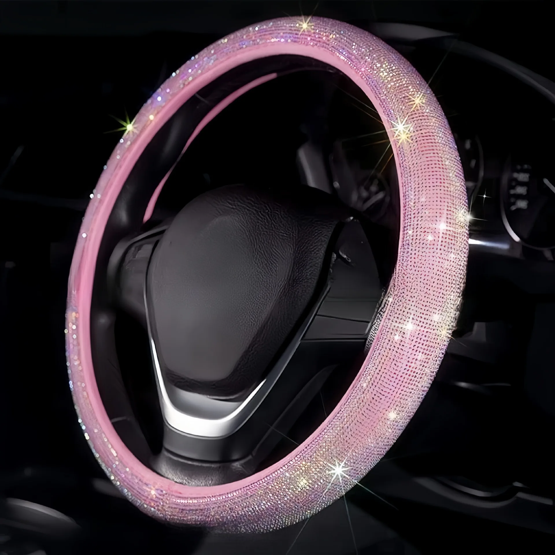1Pc Car Steering Wheel Cover Pink Full Diamond Inlaid Diamond Hot Diamond Without Inner Ring Steering Wheel Cover