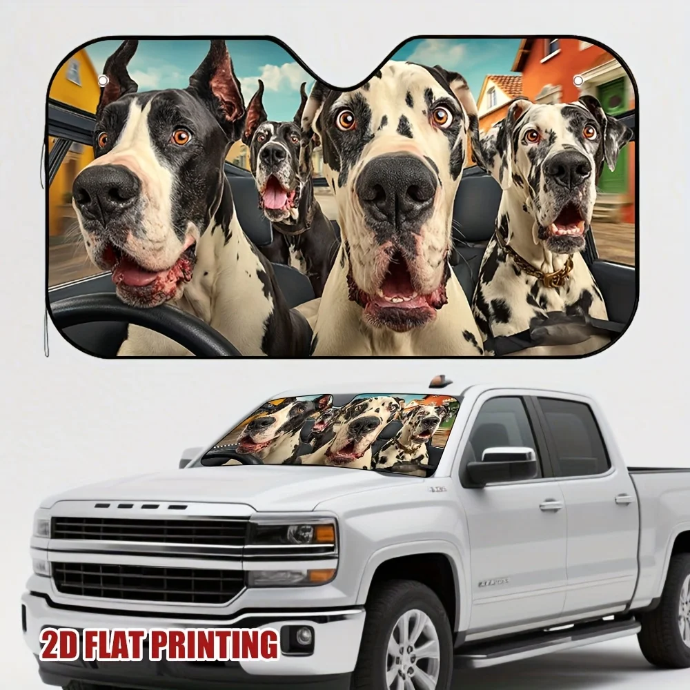 1pc Funny Great Danes Car Ride Trip Elegant Windshield Sun Shade, A Stylish Addition To Your Vehicle