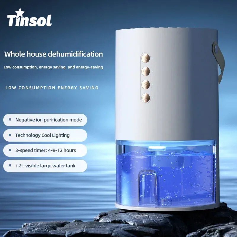 

TINSOL 1300 мл домашний и офисный осушитель с отрицательными ионами, энергосберегающий портативный осушитель воздуха с защитой от плесени и влаги