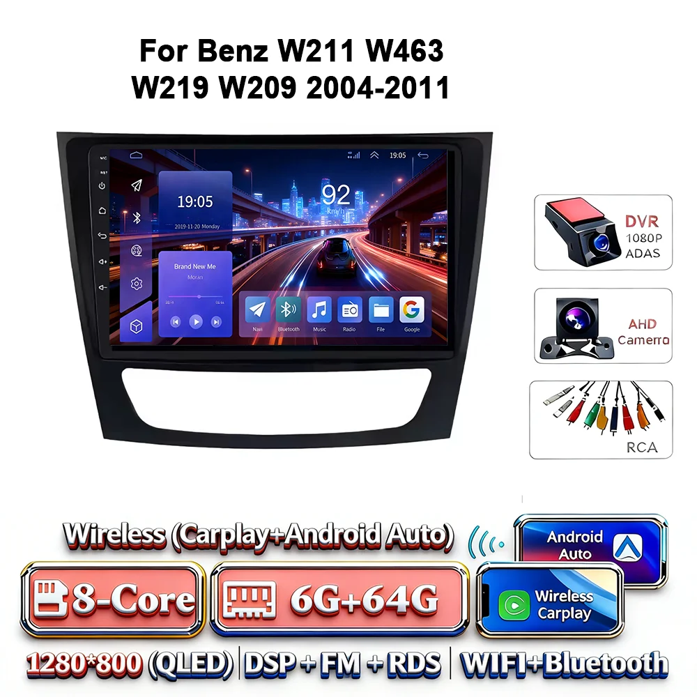 Android 17 autoradio 4G WIFI Carplay voor Mercedes Benz W211 E300 2002-2010 2din DVD GPS Multimedia Bluetooth touchscreen navigatie