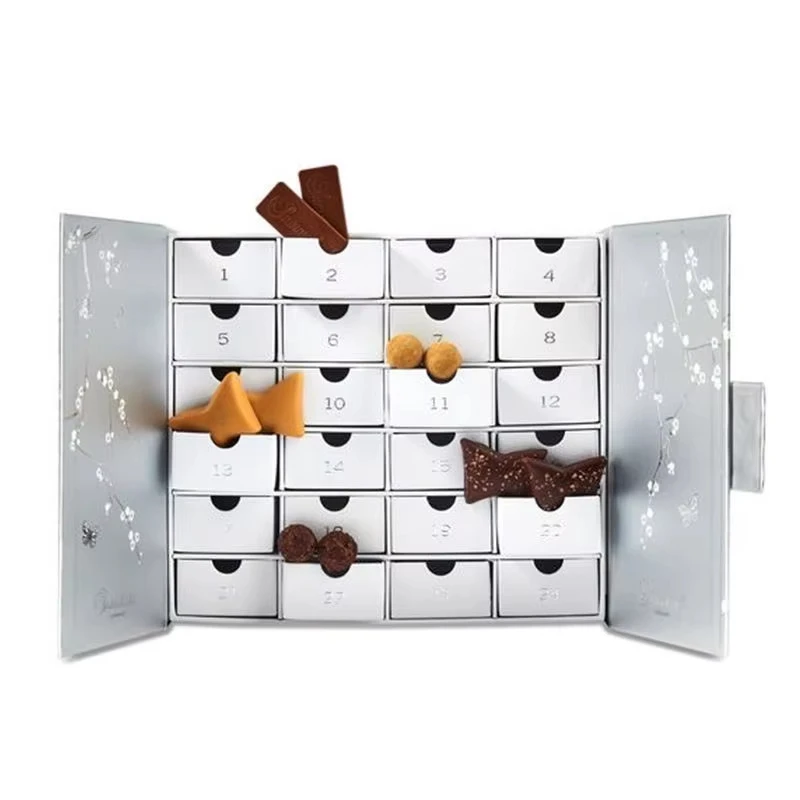 Custom Christmas New Year 24 Day Gift Blind Box Packaging Sliding Drawer Gift Paper Packing Boxes Calendar Blind Box