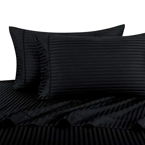 Royal Hotel 300 Thread Count Cotton Sheets Set, Queen Waterbed, Black