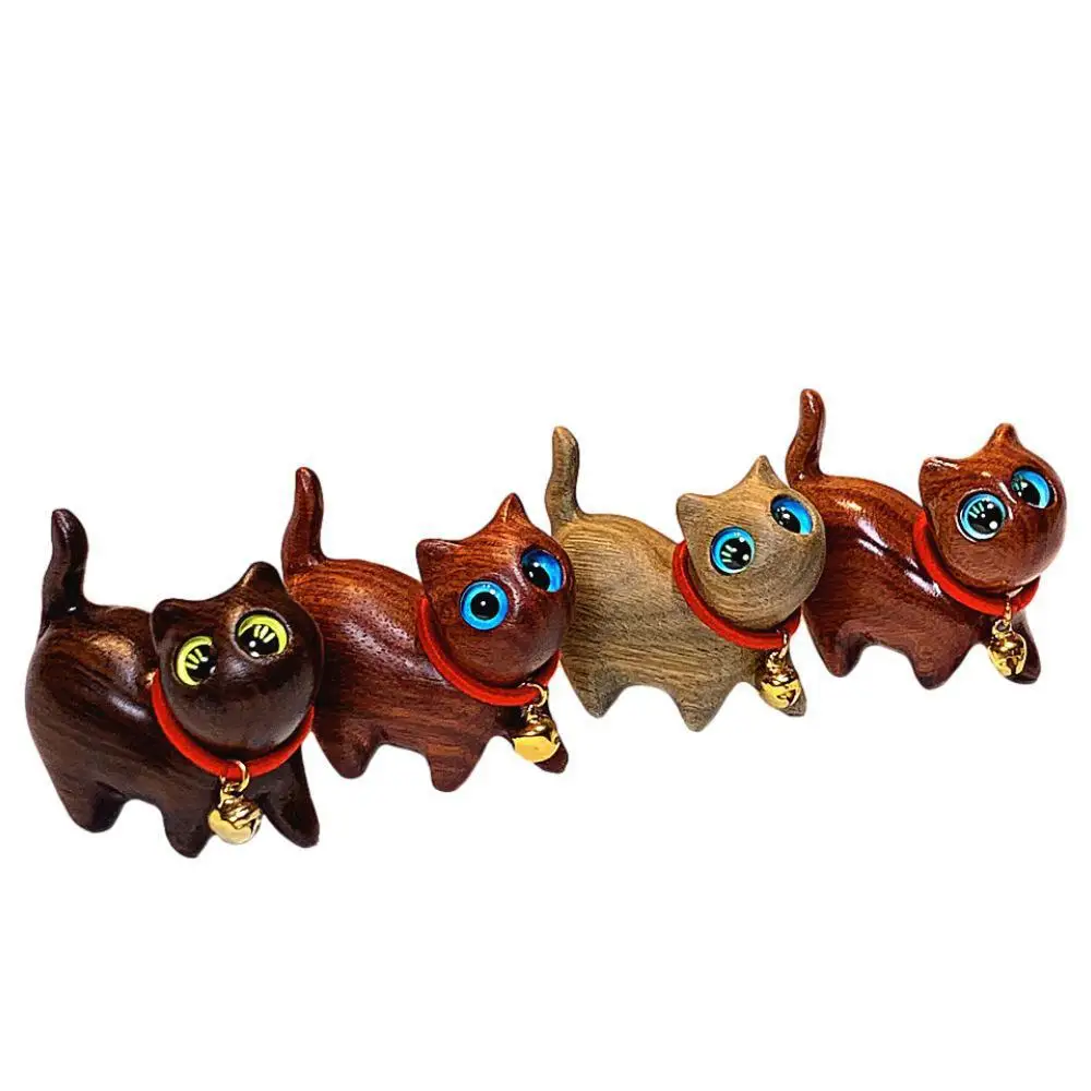 4.3cm Handmade Carved Cute Sandalwood Kittens Are Playful Curious Confident And Creative Wooden Carved Cute Pet Ornaments