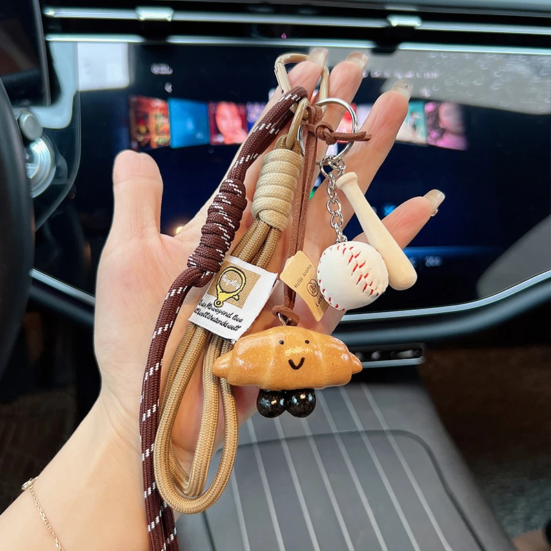 Handwoven Rope, Bagel, Baseball, Alkaline Water, Knot, Keychain, Decorative Chain, Alkaline Water, Bread, Handmade Personalized