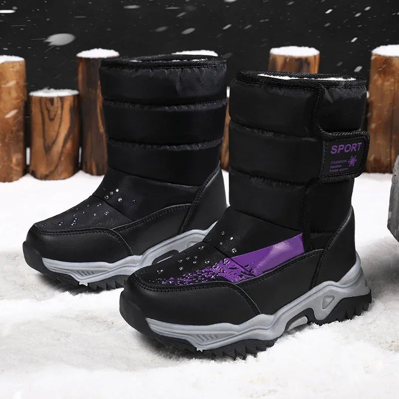 New autumn and winter snow boots for boys girls, thickened, warm non-slip children\'s high boots, outdoor cotton shoes