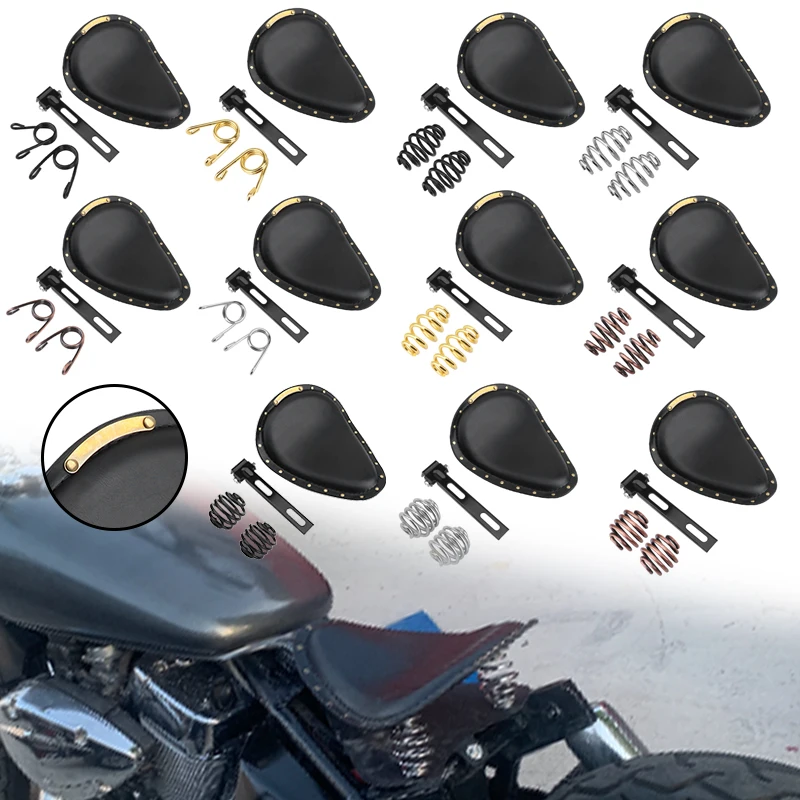 Motorcycle Rivet Style Front Driver Solo Seat + 3