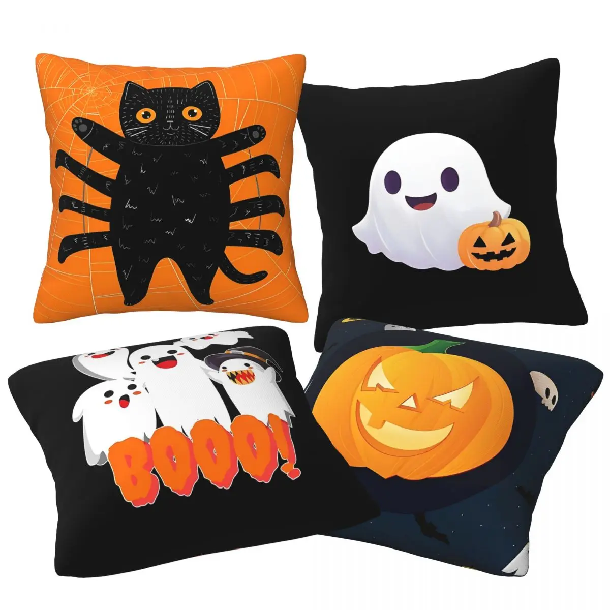 Cute Halloween Ghost Pumpkim Pillowcase Double-sided Printing Cushion Cover Decoration Throw Pillow Case Cover Home Square 18''