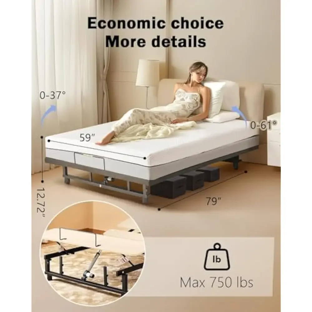 

Queen Size Adjustable Bed Base Frame - Premium Metal, Head & Foot Incline, Wireless Remote, Zero Gravity, Quiet Motor